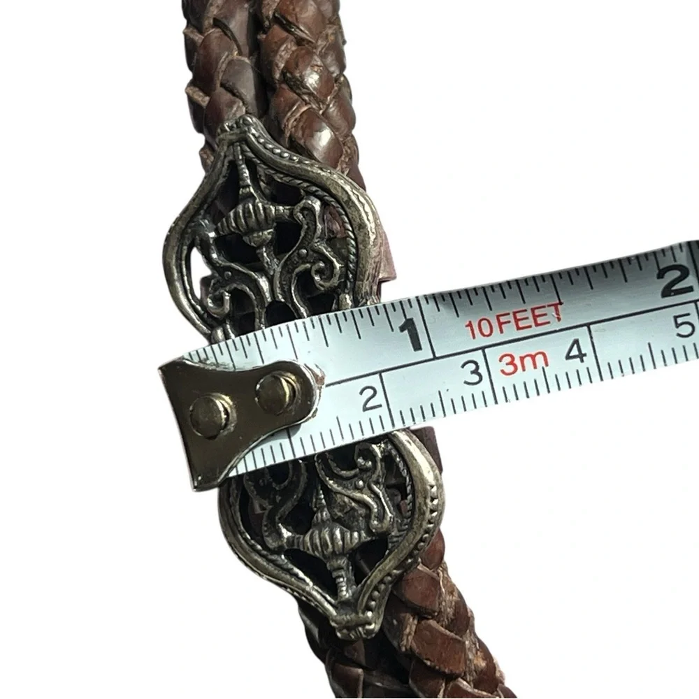 Brown Braided Leather Ornate Filigree Belt Western Casual